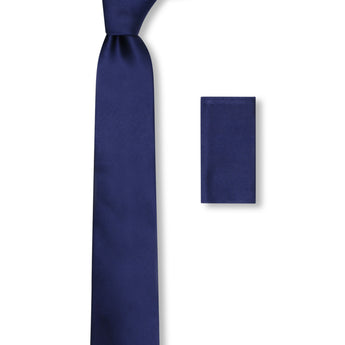 Steven Land Solid Essential Collection 100% Silk Tie and Matching Hanky - Navy Color