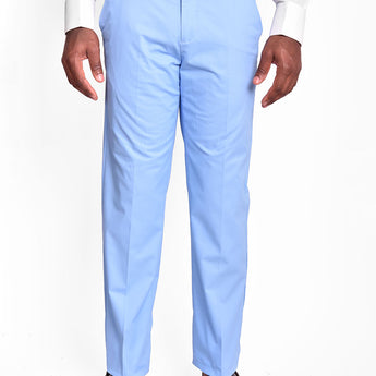 Pants | Regular Cut | 100% Cotton Chino Flat Front Pant | Light Blue