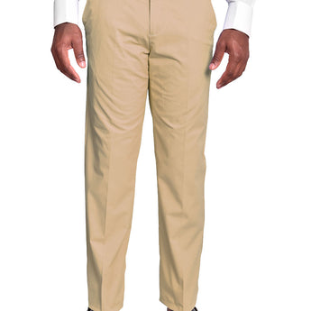 Pants | Regular Cut | 100% Cotton Chino Flat Front Pants | Khaki