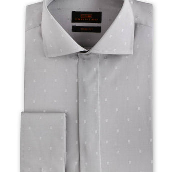 Steven Land Dress Shirt Trim Fit 100% Cotton Wide Collar Novelty Cuff Color Silver