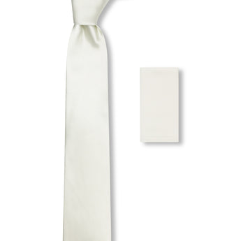 Steven Land Solid Essential Collection 100% Silk Tie and Matching Hanky - White Color