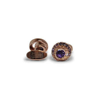 Steven Land Cufflinks | Spiral Design | Purple Gemstones in Rose Gold