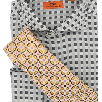 Steven Land | 4 PC Set | Dress Shirt, Tie, Hanky & Cufflink